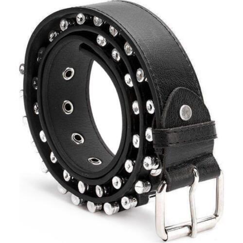 Fashion Ladies Men Punk Imitation Leather Belt Hollow Rivet Wild Waistband