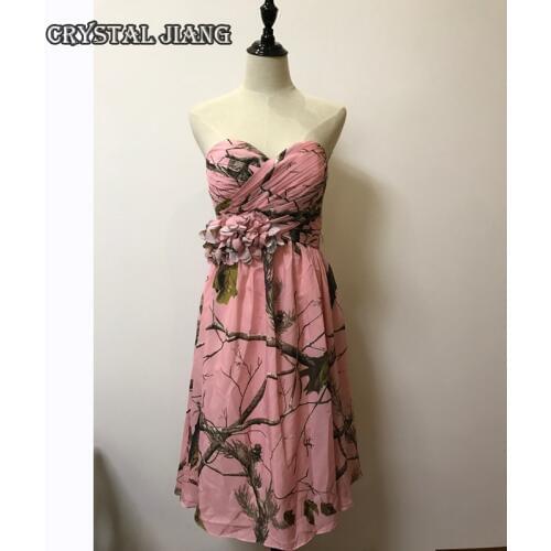 Pink Camo Bridesmaid Dresses Short Chiffon Floral Party Dress Printed Floral