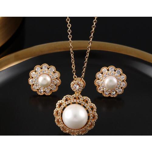 Stud Earrings Pearl Necklace Natural Freshwater Pearl Sets For Women Party Flower Trendy Jewelry Gift