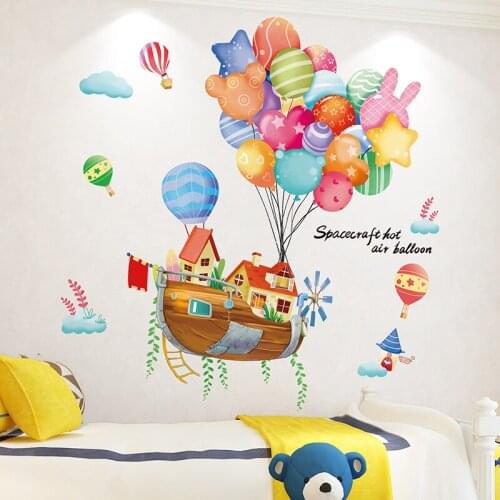[SHIJUEHEZI] Hot Air Balloons Wall Stickers DIY Cartoon Boat Wall Decals for Kids Rooms Children Bedroom Nursery Home Decoration