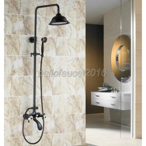 Bathroom Shower Rainfall Faucet Set Dual Handle Bathtub Mixer Tap Black Oil Rubbed Bronze Finish with Hand Spray lhg113