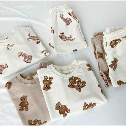 Toddler Kids Girls Tracksuit Cartoon Bear Print Clothes Sets Autumn New Baby Boy Long Sleeve Sweatshirt + Trousers 2 Pcs Suit