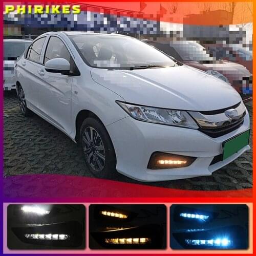 LED daytime Running Lights for Honda City 2015 2016 2017 fog lamp cover drl with yellow turn signal light car styling