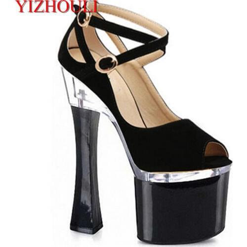 7 inch spool peep toe fashion shoes star performance shoes 18 high thick heel sandals sexy clubbing party shoes