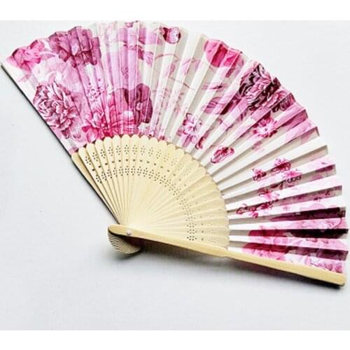 Vintage Bamboo Folding Hand Held Flower Fan Chinese Dance Party Solid Fan for Party Hand Bamboo Flower Personalized Wholesale