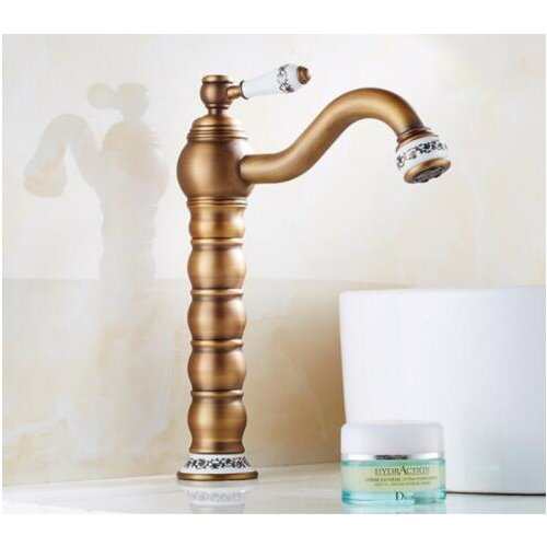 Vintage Deck Mounted Long Neck Rotation Bathroom Sink Basin Faucet, Antique Brass Single Handle mixer, GoldenTaps Sink Faucet
