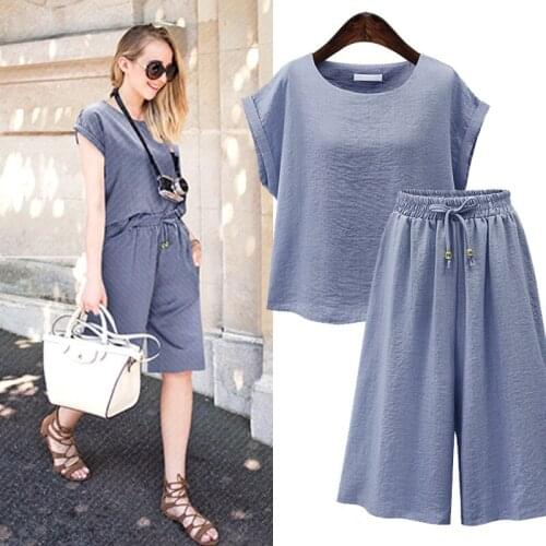 Two Piece Set 2019 Summer Women Clothes Plus size 5XL Loose Casual T shirt and Short Pants ensemble femme 2 pieces pantalon