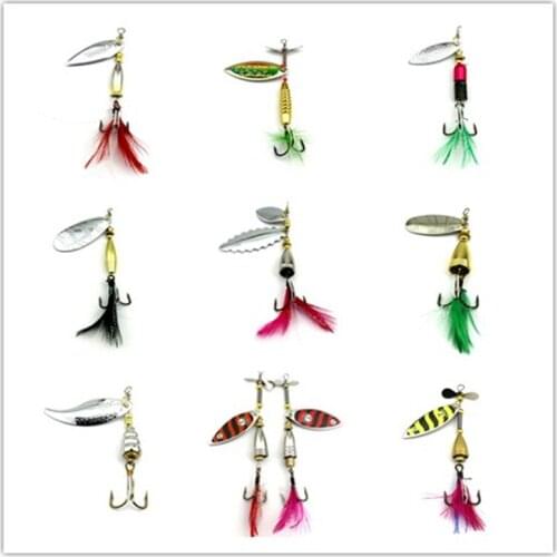 1PC 9 style spinnerbait for your choose Metal Bass Sequin isca Artificial Spoon Fishing lure pesca Pike feather fishing hook
