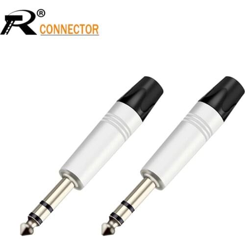 10Pcs Aluminum 6.35mm stereo sophomore core 6.35 amplifier microphone plug 6.5mm connector 1/4" PhoneJack Balance