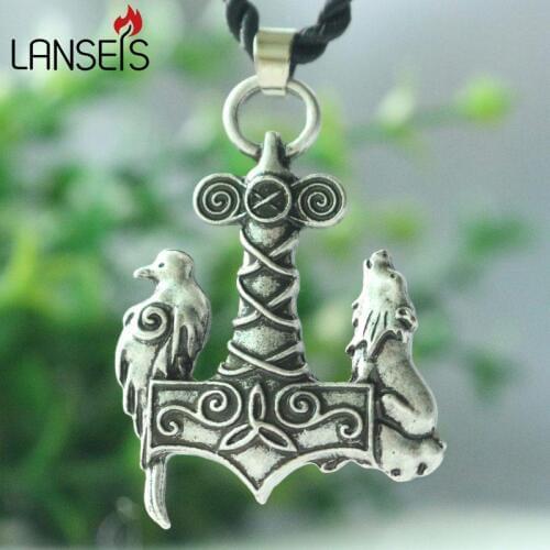 Lanseis 10pcs wolf and raven pendant viking wolf necklace ancient raven bird pendant jewelry