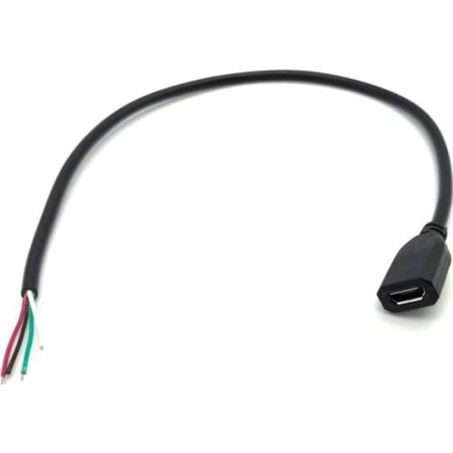 10pcs Micro USB 2.0 A Female Jack Android interface 4 Pin 2 Pin 4 Wire Data Charge Cable Cord Connector DIY around 30cm