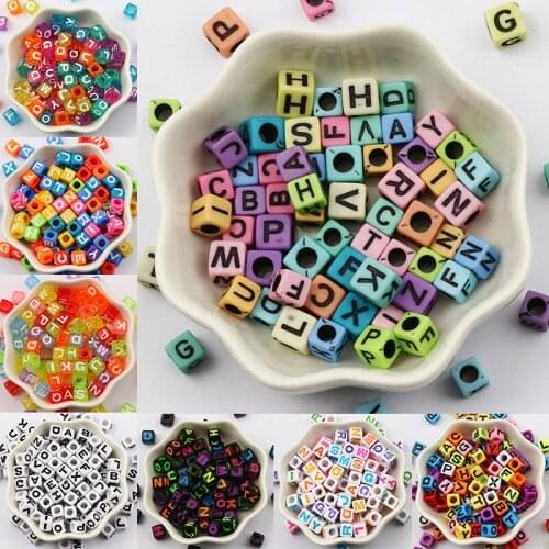 7mm 100pcs Colorful Square Random Letter Beads Alphabet Acrylic Beads For Jewelry Making DIY Handmade Necklace Bracelet Supplies