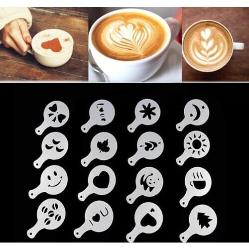 16 PCS/Set Art Coffee Decorating Mold Coffee Stencils Coffee Tool Molds Shaker Latte Duster Measure Chocolate Templates DIY