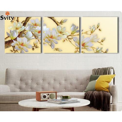 3 Panel Modern 3D white orchid Flower Painting On Canvas Wall Art Cuadros Flowers Picture Home Decor For Living Room No Frame