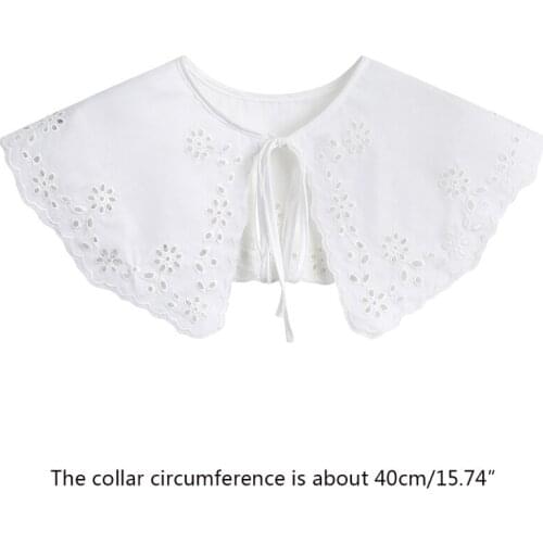 40GC Women Girls False Collar Romantic Hollowed Flower Embroidery Kawaii Fake Collar Shirt Dress Ornament Collar Necklace