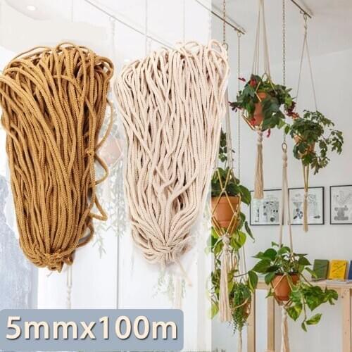 5mmx100m Braided Cotton Macrame Rope Twisted Cord Rope DIY Craft Macrame Woven String Home Textile Accessories Gift Beige Khaki