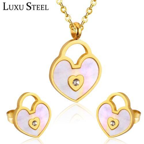LUXUSTEEL kids jewellery for girls Gold Heart Shell Necklace 2020 Babygirl Jewelry Stainless Steel Chains Jewelry Sets Party