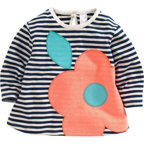 Little Maven Autumn Spring Children Clothing Brand Fashion Striped big Flower Cotton Full - sleeved O-neck Girls Tshirt
