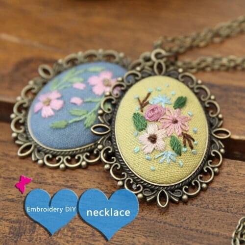 DIY Embroidery Flower Needlework for Necklace Pendant Beginner Cross Stitch Kit Ribbon Painting Embroidery Hoop Handwork Craft