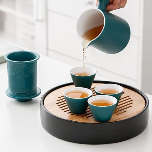 Travel Ceramic Tea Cup Travel Portable Infuser Teaware Chinese Kung Fu Teacup Pottery Teapot Ceramic Water Bottle Set with Bag