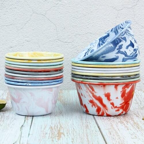 Enamel old-fashioned stuffed bowls home nostalgic lard bowls thick soup pots rice bowls retro mix salad bowls
