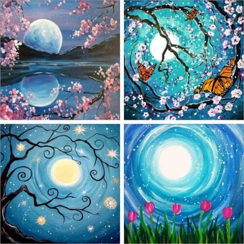 EverShine Diamond Mosaic Moon Picture Rhinestones Diamond Painting Full Square Drill Tree Cross Stitch Landscape Bead Embroidery