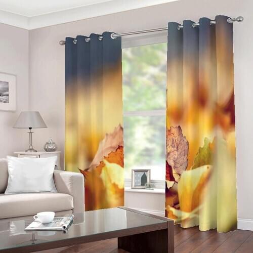 HD Autumn Forest Maple Leaf 3D Curtains Nature Scenery Photo For Living Room Dining Room Romantic Interior Decor Drapes Sets