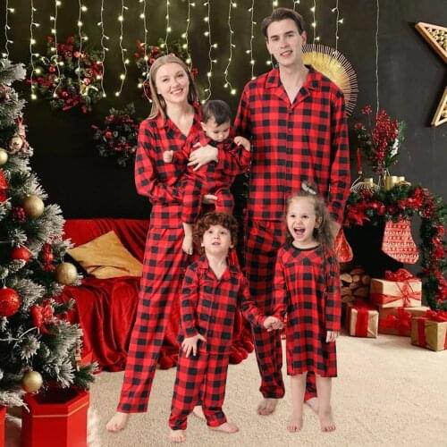 Christmas Father Mother Kids Clothes Top pant Family Matching Outfit Pajamas Costumes Lattice Xmas Sleepwear Outfits Baby Romper