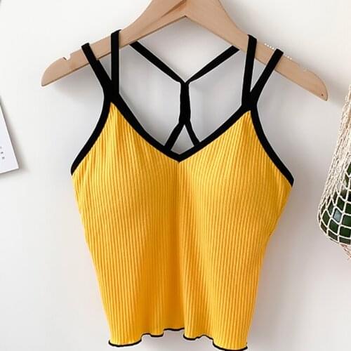 HELIAR Women Cotton Crop Tops Padded Camisole Lingerie Underwear Tops Female Bandage Spaghetti Basic Straps Crop Top For Women