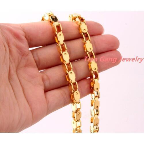 Top Design Fashion 5mm 316L Stainless Steel Gold Bike Bicycle Chain Mens Womens Necklace Or Bracelet 7"-40" Jewelry