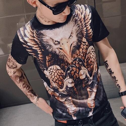 Homme Baroque 2020 Spring Korean Manga Corta Ice Silk Short Tee Letter Print T Shirt Hombre Camiseta Man Club Party