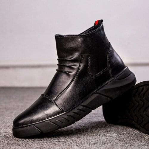 New Fashion Vintage Men Casual Shoes Autumn Winter Warm Work Ankle Boots Genuine Leather Pointed Toe Black Chelsea Boot Hombre