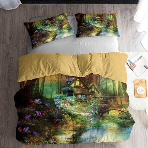 HELENGILI 3D Bedding Set Forest Dreamland Print Duvet Cover Set Bedclothes with Pillowcase Bed Set Home Textiles #MJSL-43