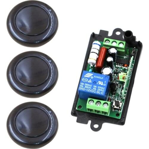 New AC110V 220V 1CH RF Wireless Remote Control Switch System, 3 X Round Transmitter + 1 X Receiver,315/433 MHZ Black Color