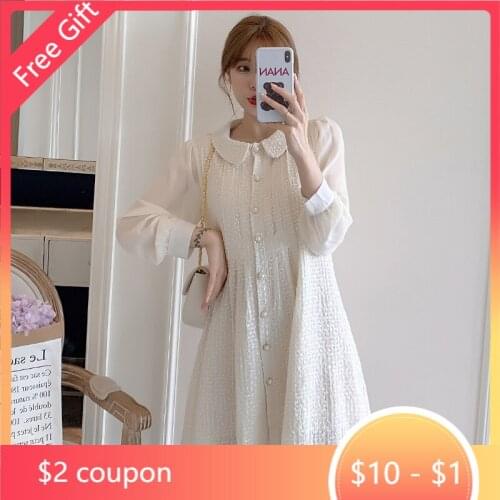 Autumn Korean Fashion Maternity Blouses Shirts Elegant Sweet Dress Clothes for Pregnant Women Spring Loose Pregnancy Dress