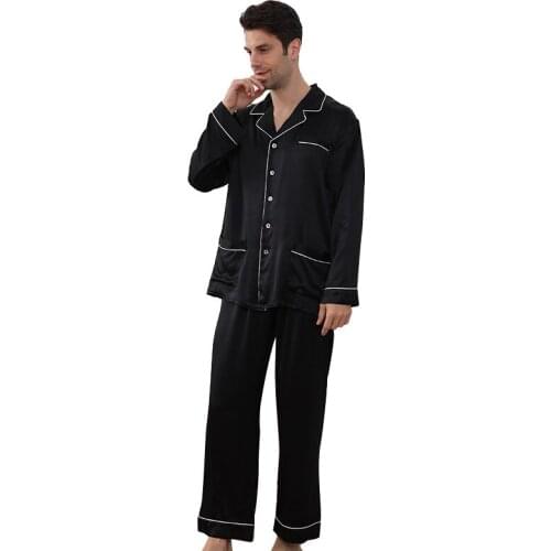 100 Silk Pajamas Set For Men 19 Momme Mulberry Silk Luxury Long Sleeves Notched Collar Mens Clothing Free Shipping
