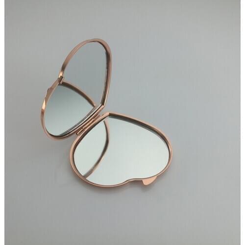 1Pc Portable Mini Makeup Mirror Solid Color Metal Round Case Double-Side Foldable Pocket Mirror Beauty Accessories Rose Gold