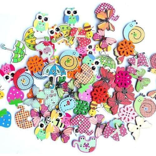 50Pcs/Lot Vintage Mixed Painting Wooden Buttons For Crafts Scrapbooking Sewing Clothes Decor Button DIY Kid Apparel Accessories