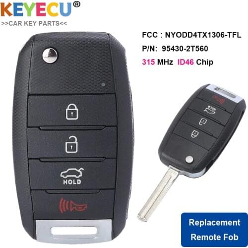 KEYECU Flip Remote Control Car Key for Kia Optima Soul 2014 2015, 3+1/ 4 Buttons - 315MHz - ID46 Chip - FCC ID: NYODD4TX1306-TFL
