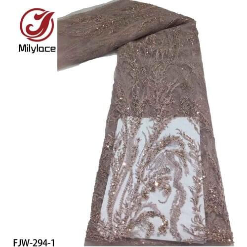 Luxury Hig-End Quality Embroidered Lace Fabric Elegant African Bead Tube Tulle Fabric for Wedding Dress FJW-294