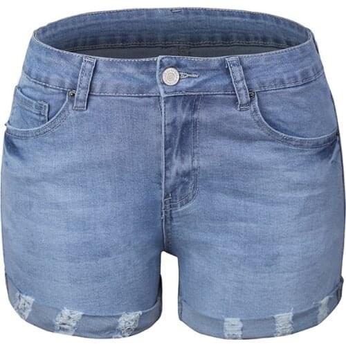Quanss 2021 Summer Denim Shorts Womens Hot Pants High Waist Casual Streetwear Flanging Hole Elasticity Mini Jeans