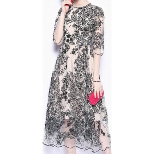 ZAWFL Women Summer Elegant Embroidery Mesh Dress Festa High Quality Long A-Line Party Robe Femme Vintage Designer Vestidos