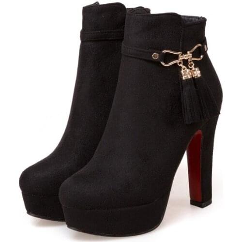 Big Size 10 boots women shoes ankle boots for women ladies boots shoes woman winter Solid color bow with round head