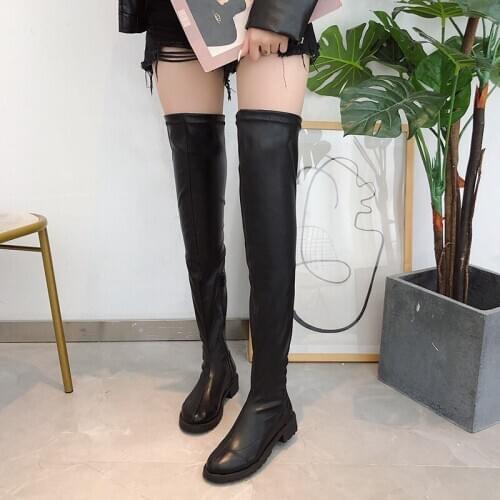 Womens Boots Knee Leather Fashion 2020 Winter Long Boots Plus Size Female Shoes PU Flat Platform Zapatos De Mujer Boots