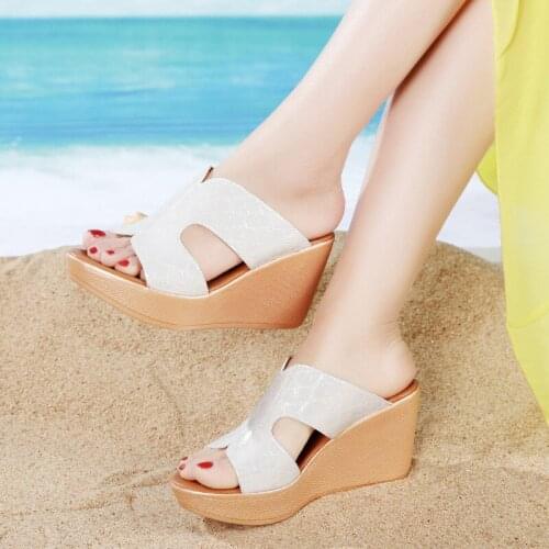 32 33 38 39 43 Women Slipers 2021 Female Wedge Heels Ladies Dresses Summer Woman Fashion Peep Toe Beach Platform Slipper Sandals