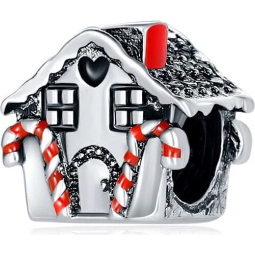 1Pcs New Cute Christmas House Pendant DIY Beads Suitable for Original Pandora Charm Bracelet Ladies Jewelry Making Gifts