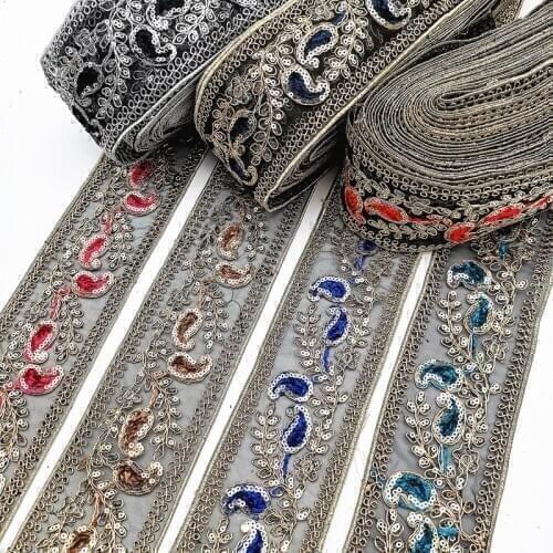 1yard DIY Embroidery Lace Trims Clothing Accessories Trimmings Sequins Ribbon Sewing Dress