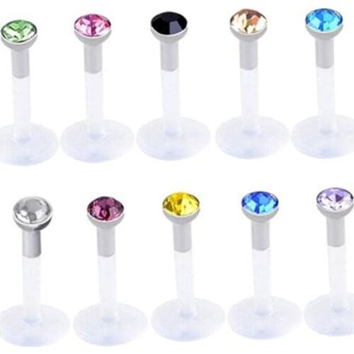 10PCS Bioplast Flexible Labret Lip Ring Ear Helix Tragus Cartilage Studs Piercing Mixed Color Body Piercing Jewelry