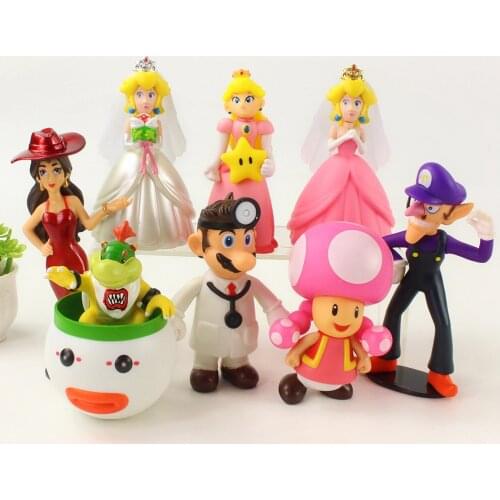 12-17cm Anime Super Mario Bros Toad Koopa Waluigi Princess Peach Mushroom PVC Action Figure Toys Model Doll Gifts For Children