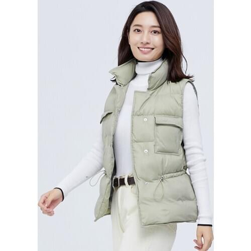 2021 Ultra Light Down Vest Women Short Jacket White 90% Duck Down Coat Windproof Lightweight Warm Waistcoat Adjustable Waist